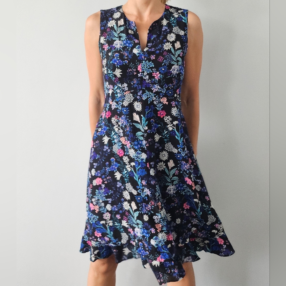 Rebecca Taylor Dress Floral Knee Length 100% Silk Cottagecore Black Sleeveless 4